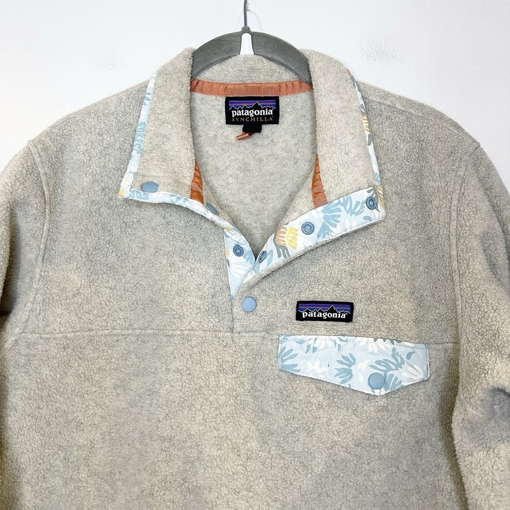 Patagonia Synchilla Snap-T Fleece Pullover Sweater Hawaiian Leaf Floral Size M - Picture 3 of 7